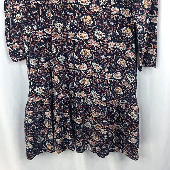 Suzanne Betro Shift Dress Womens Medium Navy Blue Floral Ruffle Hem - Picture 4 of 6